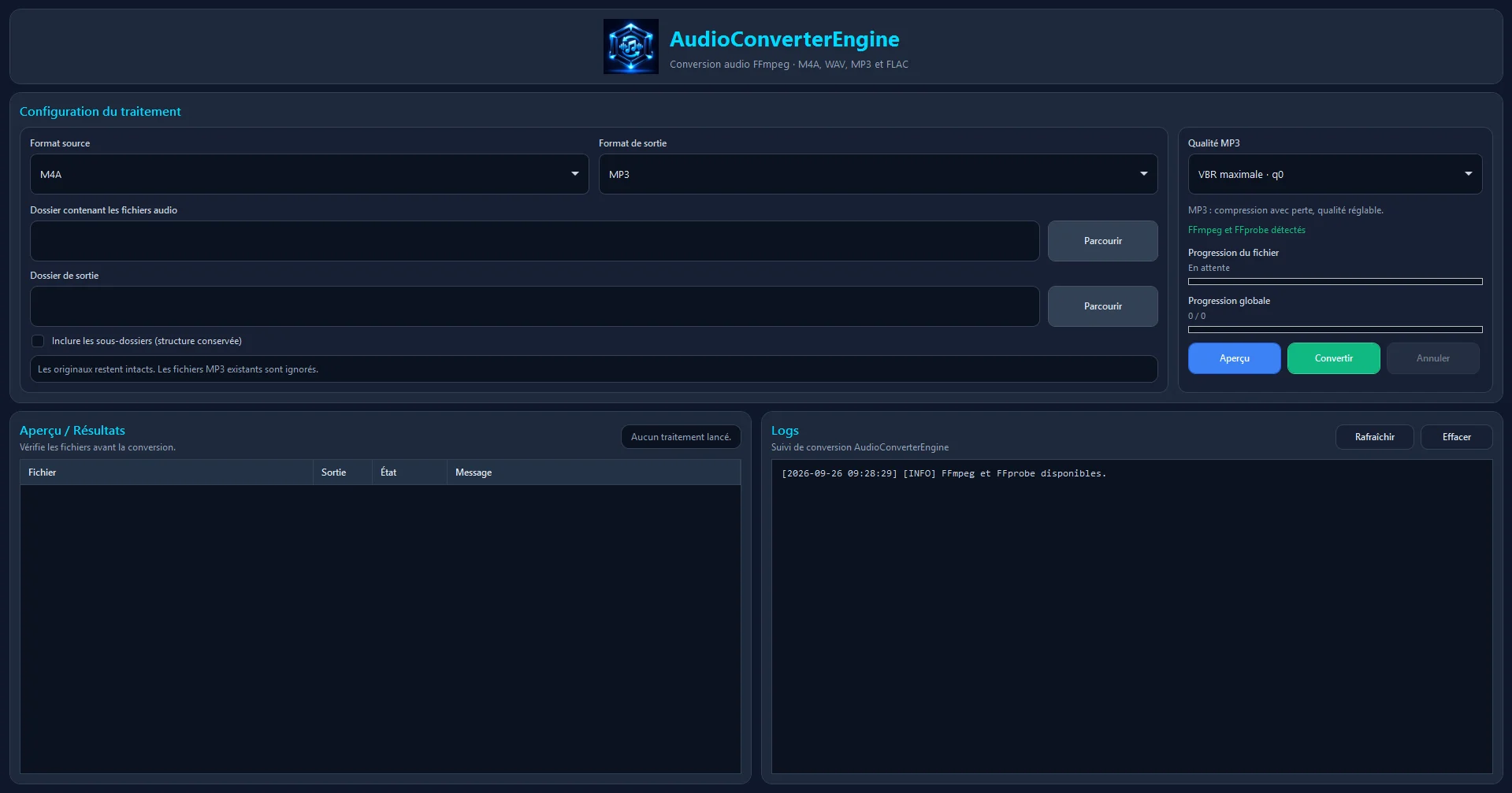 Interface principale de Catalyst AudioConverterEngine